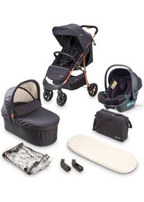 Kombi-Kinderwagen BABYGO "Style - 3in1", Baby, schwarz (rosegold, schwarz), Kinderwagen Kombi-Kinderwagen, inkl. Babyschale mit Adaptern u. Wickeltasche
