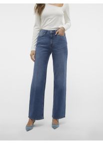 V&eacute;ro Moda High-waist-Jeans VERO MODA "VMTESSA HR WIDE JEANS RA380 GA NOOS", Damen, Gr. 27, L&auml;nge 30, blau (medium blau denim), Denim/Jeans, Obermaterial: 99% Baumwolle, 1% Elasthan, unifarben, weit, Jeans High-waist-Jeans
