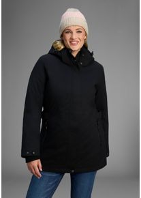 Funktionsparka Polarino, Damen, Gr. 58, schwarz, Web, Obermaterial: 100% Polyester. Futter: 100% Polyester. Wattierung: 100% Polyester, unifarben, Basic h&uuml;ftbedeckend, mit Riegel Windstopperb&uuml;ndchen mit Druckkn&ouml;pfen, Jacken Funktionsparka, Gro&szlig;e Gr&ouml;&szlig;en, Winterjacke, wasserabweisend, winddicht atmungsaktiv