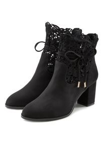 High-Heel-Stiefelette Lascana "Sommerstiefelette", Damen, Gr. 37, schwarz, Obermaterial: 100% Textilmaterial. Decksohle: 100% Lederimitat. Futter: 100% Textilmaterial. Laufsohle: 100% Synthetik, unifarben, festlich, Schuhe High-Heel-Stiefelette, mit modischer Spitze und bequemen Blockabsatz, Ankle Boot, Stiefel, Topseller