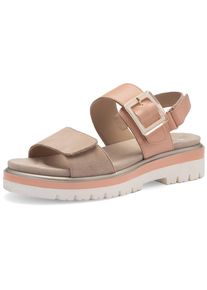 Keilsandalette Ara "MALAGA", Damen, Gr. 36, Leder, beige (aprikot, hellbeige), Glattleder, Veloursleder, Schuhe Keilsandalette, Keilabsatz, Plateau, Riemchensandalette in bequemer Weite G (= weit)