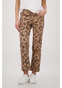 Jogger Pants monari "Leo allover 70cm", Damen, Gr. 44, N-Gr, biscotti gem, Denim/Jeans, Obermaterial: 91% Baumwolle, 6% Polyester, 3% Elasthan, gemustert, regular fit 7/8-L&auml;nge, Hosen Jogger Pants, Regular fit mit Leo-Print