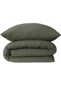 Bettw&auml;sche Schiesser "Molly aus supersofter Musselin-Qualit&auml;t in gedeckten Farben", dunkelgr&uuml;n, B/L: 155cm x 220cm, 1 Stk., 1 Stk., Musselin, B/L: 80cm x 80cm, 2, Musselin, Obermaterial: 100% Baumwolle, Bettw&auml;sche, Bettw&auml;sche, Made in Green