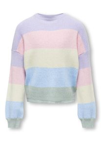 Strickpullover KIDS Only "KOGSANDY L/S STRIPE PULLOVER KNT NOOS", M&auml;dchen, Gr. 146/152, bunt (lavendula), Strick, Obermaterial: 50% Viskose, 27% Nylon, 23% Polyester, gestreift, regular fit h&uuml;ftlang, Rundhals, B&uuml;ndchen, Pullover Strickpullover