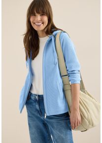 Kapuzensweatjacke Cecil, Damen, Gr. M (40), sporty light blau, Sweatware, Obermaterial: 80% Baumwolle, 15% Polyester, 5% Elasthan, unifarben, bequem h&uuml;ftbedeckend, Rundhals, B&uuml;ndchen, Sweatjacken Kapuzensweatjacke, mit Kapuze und Taschen