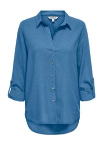 Hemdbluse Only "ONLGOA 3/4 STRAP LINEN BL SHIRT CC PNT", Damen, Gr. L, riviera, Web, Obermaterial: 70% Viskose, 30% Leinen, unifarben, loose fit Po-bedeckend, Blusen Hemdbluse, mit Leinen, umschlagbare Manschetten