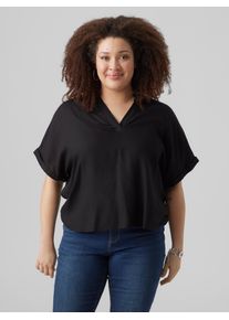 Shirtbluse Vero Moda CURVE "VMCBEAUTY SS TOP NOOS CUR", Damen, Gr. 46, schwarz, Web, Obermaterial: 100% Viskose, unifarben, regular fit normal, V-Ausschnitt, Umschlagsaum, Blusen Shirtbluse, Viskose, regular fit, Kurzarm