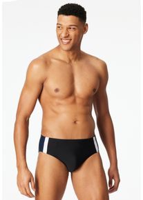 Badeslip Schiesser "Aqua", Herren, Gr. 5, N-Gr, schwarz (000, schwarz), Single Jersey, Obermaterial: 82% Polyamid, 18% Elasthan, Badehosen Badeslip, Bund mit Kordel, seitliche Kontraststreifen