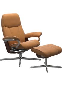 Relaxsessel stressless "Consul", braun (new caramel), B:91cm H:102cm T:79cm, Sessel, Relaxsessel, mit Cross Base, Gr&ouml;&szlig;e S, M & L, Holzakzent Braun