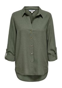 Hemdbluse Only "ONLGOA 3/4 STRAP LINEN BL SHIRT CC PNT", Damen, Gr. L, smokey olive, Web, Obermaterial: 70% Viskose, 30% Leinen, unifarben, loose fit Po-bedeckend, Blusen Hemdbluse, mit Leinen, umschlagbare Manschetten