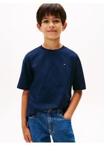 T-Shirt Tommy Hilfiger "ESSENTIAL ARCHIVE FIT TEE SS", M&auml;dchen, Gr. 10 (140), schwarz night navy, Single Jersey, Obermaterial: 100% Baumwolle, unifarben, normal, Rundhals, Shirts T-Shirt, Kinder bis 16 Jahre, Rundhals, Logostickerei