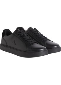 Sneaker Calvin Klein Jeans "CLASSIC CUPSOLE LACEUP LTH", Herren, Gr. 45, Textil, schwarz (schwarz, schwarz), Leder, Lederimitat, unifarben, Schuhe Sneaker, Schn&uuml;rschuh, Freizeitschuh mit Fersenbesatz und seitlichem CK-Logo