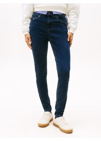 Skinny-fit-Jeans Tommy Jeans "NORA MR SKNY AH1280", Damen, Gr. 25, L&auml;nge 30, blau (denim schwarz1), Denim/Jeans, Obermaterial: 88% Baumwolle, 10% sonstige Fasern, 2% Elasthan, unifarben, skinny fit lang, Jeans Skinny-fit-Jeans, mit Logo-Badge, Mid Rise