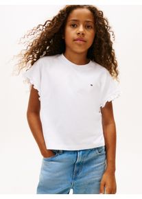 T-Shirt Tommy Hilfiger "ESSENTIAL TOP SHORT SLEEVE", M&auml;dchen, Gr. 7 (122), wei&szlig;, Single Jersey, Obermaterial: 60% Baumwolle, 40% Polyester, unifarben, relaxed fit normal, Rundhals, R&uuml;schen, Shirts T-Shirt, Kinder bis 16 Jahre, mit R&uuml;schen, relaxed fit