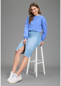 Jeansrock Kangaroos, Damen, Gr. 50, blau (bleached), Denim/Jeans, Obermaterial: 98% Baumwolle, 2% Elasthan, unifarben, Basic, figurbetont ca. Mitte Wade, R&ouml;cke Jeansrock, in Midil&auml;nge mit Schlitz
