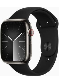 Apple Watch Series 9 Nerezov&aacute; oceľ 45 mm (2023) | GPS + Cellular | grafitov&aacute; | &scaron;portov&yacute; remienok čierny M/L