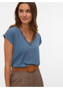 V&eacute;ro Moda Blusentop VERO MODA "VMBELLA SL LACE TOP WVN GA NOOS", Damen, Gr. L, blau (china blau), Web, Obermaterial: 97% Viskose, 3% Elasthan, unifarben, regular fit normal, V-Ausschnitt, angeschnitten, Blusen Blusentop, Viskosemischung