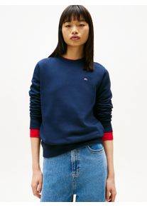 Sweatshirt Tommy Jeans "TJW REG S FLAG CREW", Damen, Gr. M (38), blau (schwarz night navy), Sweatware, Obermaterial: 80% Baumwolle, 20% Polyester, unifarben, regular fit normal, Rundhals, Rippb&uuml;ndchen, Sweatshirts Sweatshirt, mit Logostickerei, Regular Fit