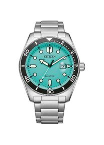 Citizen, Herren, Solaruhr Armbanduhr, Herrenuhr, Datum, Edelstahlarmband, bis 10 bar wasserdicht, silberfarben-t&uuml;rkisfarben, Geschmackvolle 