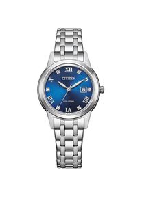 Citizen, Damen, Solaruhr Armbanduhr, Damenuhr, Datum, Kristallsteine, Edelstahlarmband, silberfarben-blau, Sch&ouml;ne Damenarmbanduhr