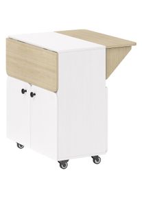 HOMCOM Folding Table Roll Cabinet, two foldable table sides, cabinet compartment, 4 casters, White+Natural Wood, 70 x 83 x 75 cm | Aosom Ireland