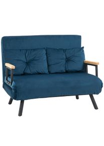HOMCOM 2-Seater Convertible Sofa Bed with Adjustable 5-Level Backrest and 2 Padded Cushions, Velvet-like Fabric, Blue | Aosom Ireland