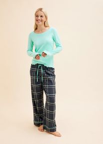 bonprix Femei Pijama cu bluză ripsată și pantaloni din flanelă, verde, 48/50