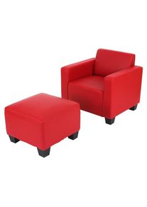 Modular Sessel Loungesessel mit Ottomane Lyon, Kunstleder ~ rot