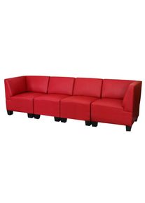 Modular 4-Sitzer Sofa Couch Lyon, Kunstleder ~ rot, hohe Armlehnen