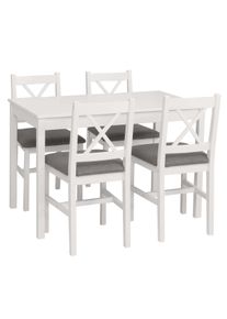 Esszimmer-Set HWC-F77, Sitzgruppe Esszimmergruppe, Massiv-Holz Kiefer Stoff Landhaus 110cm ~ wei&szlig; Polster grau