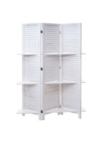 Paravent T752, Trennwand Raumteiler mit Regalb&ouml;den 170x125cm, Shabby Look ~ wei&szlig;/wei&szlig;