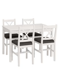 Esszimmer-Set HWC-F77, Sitzgruppe Esszimmergruppe, Massiv-Holz Kiefer Stoff Landhaus 110cm ~ wei&szlig; Polster schwarz