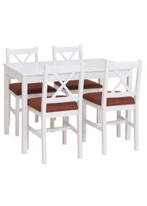 Esszimmer-Set HWC-F77, Sitzgruppe Esszimmergruppe, Massiv-Holz Kiefer Stoff Landhaus 110cm ~ wei&szlig; Polster terrakotta