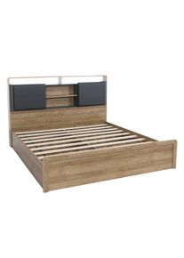 Queen Size Bett HWC-P43, Doppelbett Bettgestell mit Lattenrost, MDF 160x200cm ~ Rivera-Eiche-Optik, dunkelgrau