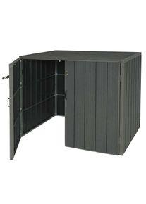 2er WPC-M&uuml;lltonnenverkleidung HWC-J28, Premium M&uuml;lltonnenbox, Metall Holzoptik, erweiterbar ~ grau