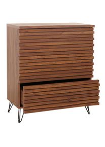 Kommode HWC-M49, Sideboard Schrank Highboard, 3D-Design 3 Schubladen MDF Metall 94x80x45cm ~ Walnuss-Optik