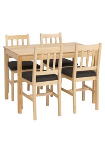Esszimmer-Set HWC-F77, Sitzgruppe Esszimmergruppe, Massiv-Holz Kiefer Stoff Landhaus 110cm ~ natur Polster schwarz