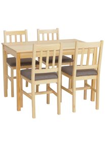 Esszimmer-Set HWC-F77, Sitzgruppe Esszimmergruppe, Massiv-Holz Kiefer Stoff Landhaus 110cm ~ natur Polster grau