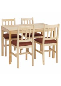 Esszimmer-Set HWC-F77, Sitzgruppe Esszimmergruppe, Massiv-Holz Kiefer Stoff Landhaus 110cm ~ natur Polster terrakotta