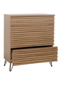 Kommode HWC-M49, Sideboard Schrank Highboard, 3D-Design 3 Schubladen MDF Metall 94x80x45cm ~ natur