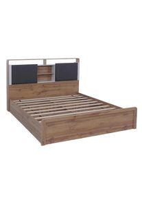 Queen Size Bett HWC-P43, Doppelbett Bettgestell mit Lattenrost, MDF 160x200cm ~ Wotan-Eiche-Optik, wei&szlig;