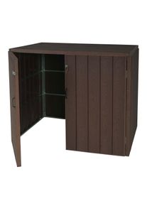 2er WPC-M&uuml;lltonnenverkleidung HWC-J28, Premium M&uuml;lltonnenbox, Metall Holzoptik, erweiterbar ~ braun