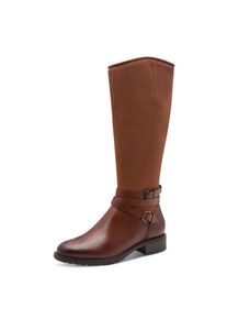Stiefel Tamaris, Damen, Gr. 36, Normalschaft, braun, Leder, Lederimitat, Textil, Veloursleder, unifarben, used, Schuhe Stiefel, Blockabsatz, Langschaftstiefel mit Touch it-Ausstattung