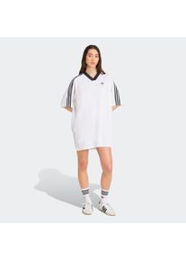 Shirtkleid adidas originals "ADICOLOR JACQUARD OVERSIZE", Damen, Gr. L, N-Gr, schwarz-wei&szlig; (wei&szlig;, schwarz), Obermaterial: 100% Polyester, Kleider Shirtkleid, sportlicher Stil, moderner 2000er-Vibe, aus Satin