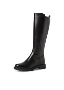 Stiefel Tamaris, Damen, Gr. 39, Normalschaft, schwarz, Leder, Lederimitat, unifarben, Schuhe Stiefel, Blockabsatz, Langschaftstiefel mit Stetchfunktion am Schaft