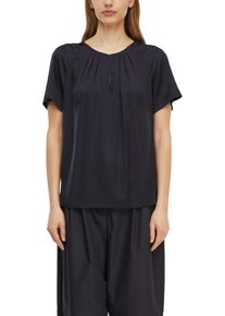 Kurzarmbluse comma, Damen, Gr. 46, navy, Web, Obermaterial: 95% Polyester, 5% Elasthan, unifarben, normal h&uuml;ftbedeckend, Rundhals, abgerundeter Saum, Blusen Kurzarmbluse, Sommerbluse mit gerafftem Rundhals