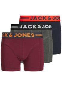 Jack & Jones Trunk JACK & JONES JUNIOR "JACLICHFIELD eng anliegend, mit Stretchbund", Jungen, Gr. 152, 3 Stk., grau (dunkelgrau melange), Jersey, Obermaterial: 95% Baumwolle, 5% Elasthan, unifarben, eng, Unterhosen Trunk, unifarben, casual, eng, Jersey, Rundhals