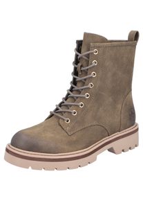 Schn&uuml;rboots Rieker, Damen, Gr. 40, Warmfutter, braun (khaki), Lederimitat, used, Schuhe Schn&uuml;rboots, Schn&uuml;rstiefelette, Boots, Blockabsatz, mit Profilsohle