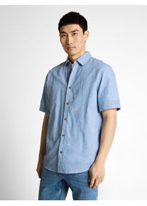 Kurzarmhemd Tom Tailor, Herren, Gr. S, N-Gr, blau (bleeched blau chamb), Web, Obermaterial: 55% Leinen, 45% Baumwolle, unifarben, regular fit normal, gerader Abschluss, Hemden Kurzarmhemd, mit Kent Kragen