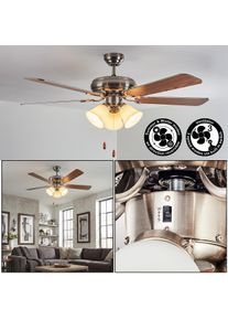 hofstein Stelo Deckenventilator mit Beleuchtung Naturfarben, Nickel-Matt, Silber, 3-flammig